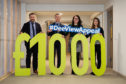 Batratt Homes celebrating the £1,000 donation to Sue Ryder Neorological Care Centre.  Pictured from left is Technical Coordinator for Barrett Homes North, Barry Mitchell, Commercial Graduate for Barrett Homes, Arron Thomson, Sue Ryder Capital Appeal Manager, Emma Leiper and Marketing Coordinator Barratt North Scotland, Natalie Charlton.