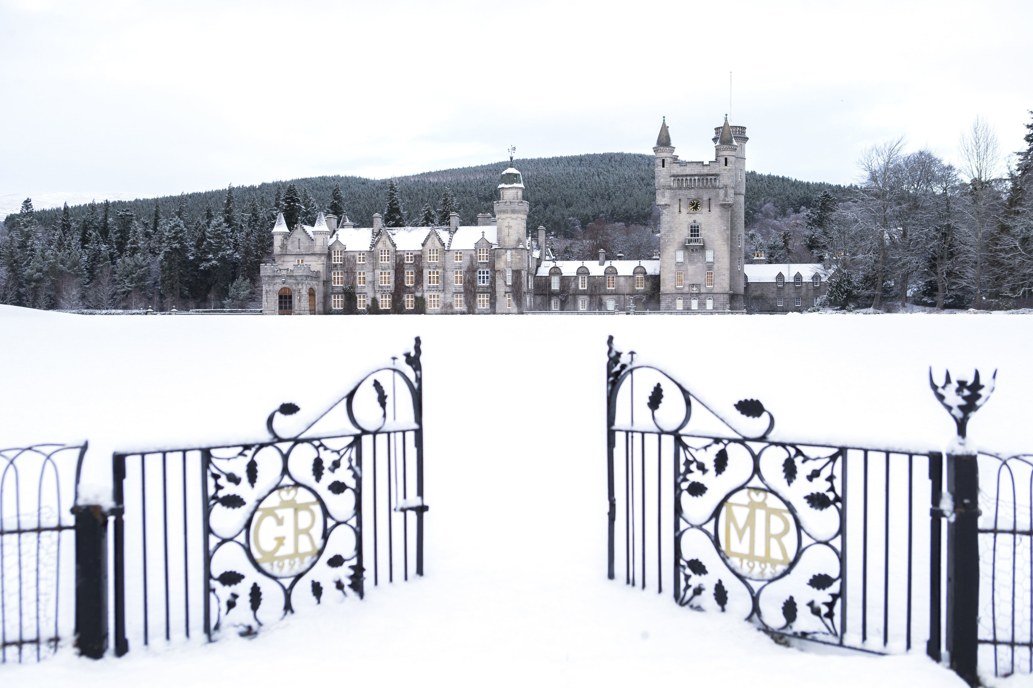 Balmoral Castle, Royal Deeside, in the snow.
