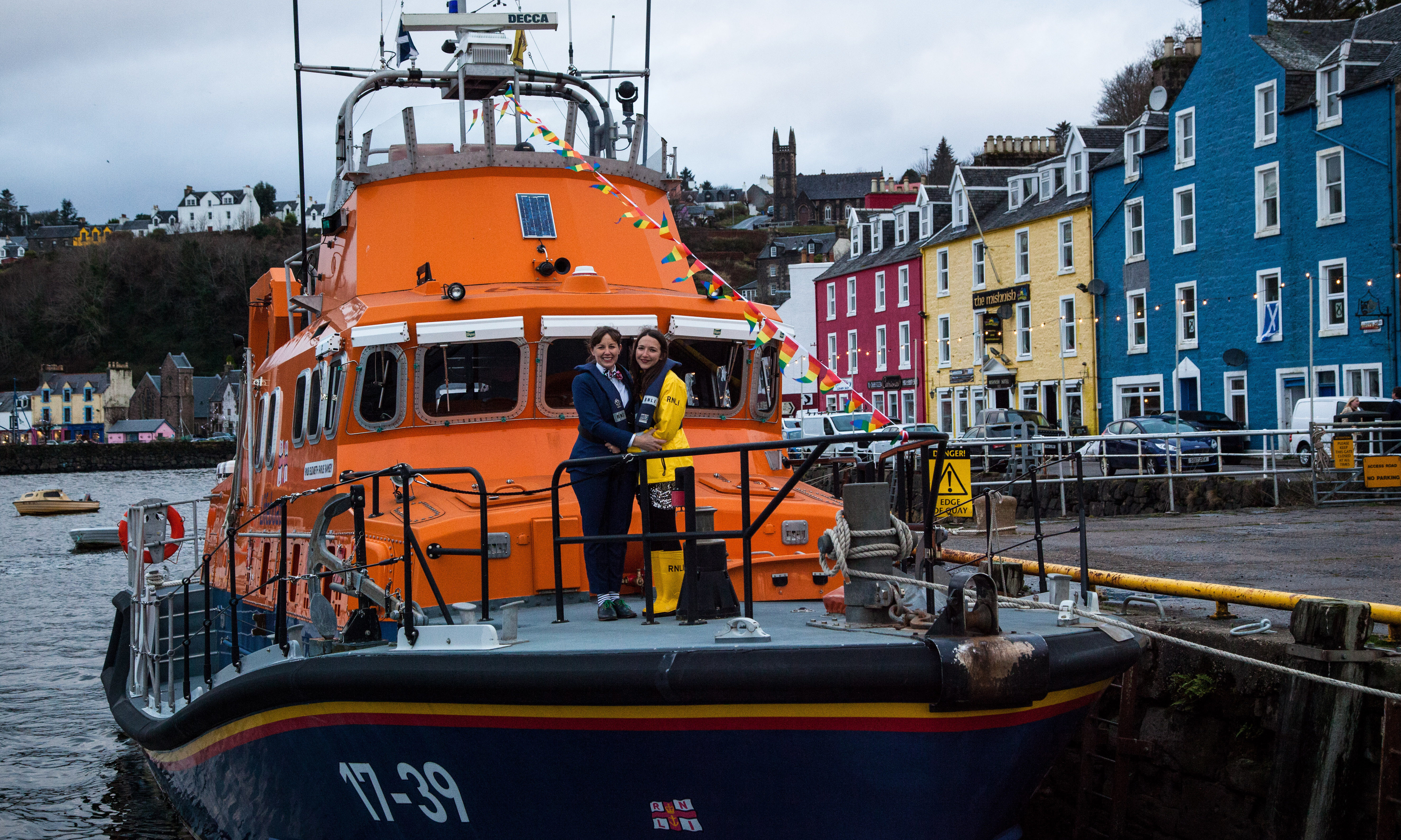 Volunteer crew member, Rose Skelton and her wife Nomi Stone had their marriage blessed on Tobermory’s Severn class lifeboat on Saturday in what is believed to be the first blessing of a same sex couple to take place on an RNLI lifeboat.
