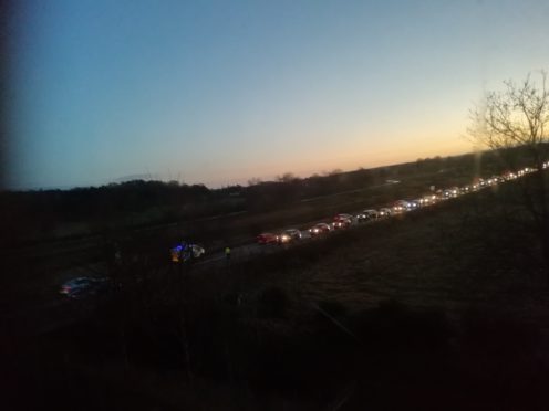 The queue of traffic on the A96 at Elgin. Picture by Christine Munro.