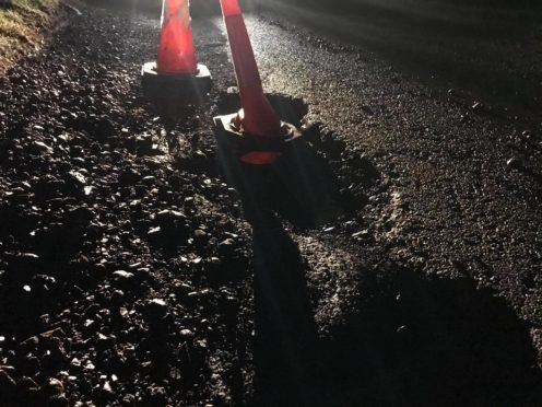 Pothole on the Stromeferry bypass.