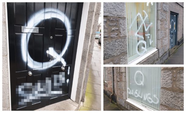 Tom Mason's parliamentary office in Aberdeen has been vandalised. Pictures: Twitter