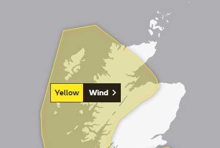 The Met Office has issued a yellow weather warning for parts of the Highlands.