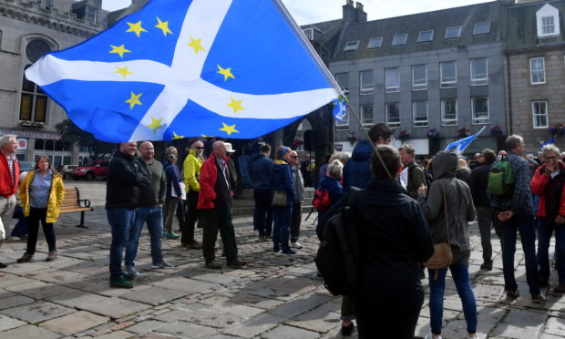 Anti-Brexit protesters at the Castlegate in Aberdeen in 2019. New protests are planned to mark Brexit Day.