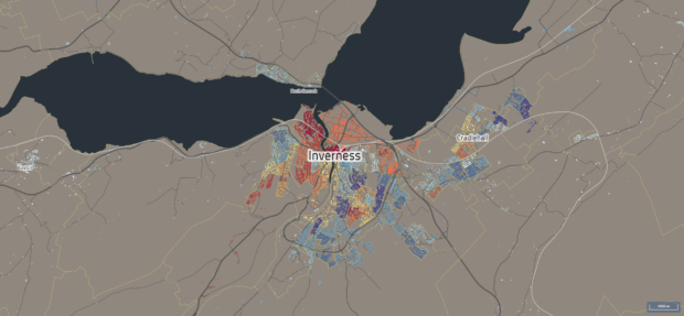 The SIMB data was placed on a map, with red areas showing the most deprived and blue the least.