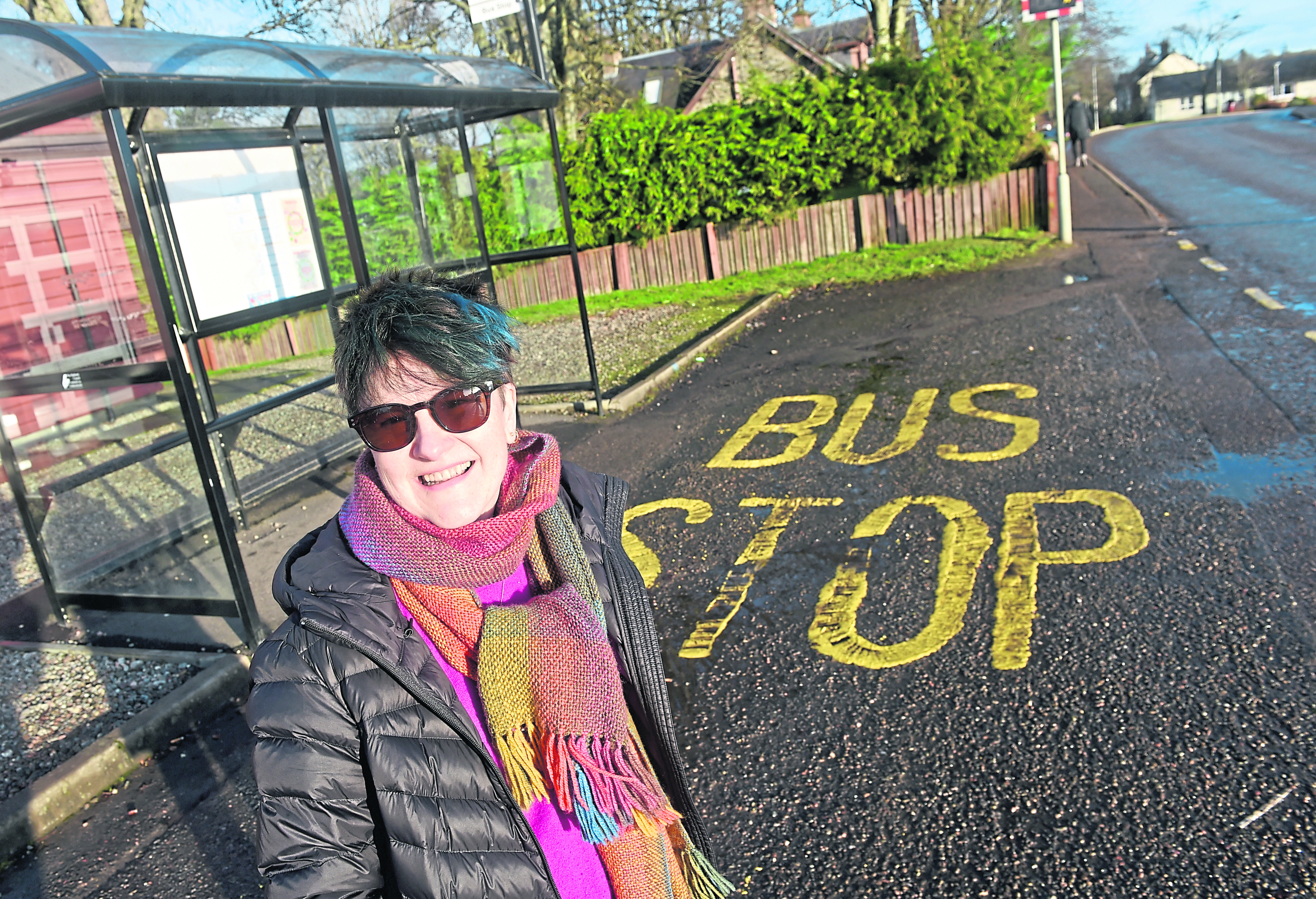 Highland councillor Emma Knox at the Kiltarlity bus stop. Picture by Sandy McCook