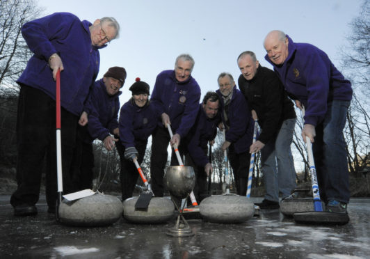 Curling in Glen Nevis for the first time in almost 40 years with members of  Lochaber Curling Club for a recently discovered trophy from the early 1900's .