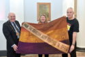 Lord Provost Barney Crockett, Maureen Saunders and former union organiser Tommy Campbell at re-dedication service for the memorial plaque for the XV international brigade held at the Music Hall.

Picture by Darrell Benns.