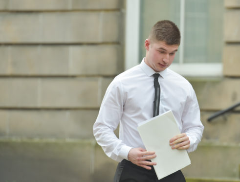 Cameron Hood leaving Elgin Sheriff Court.