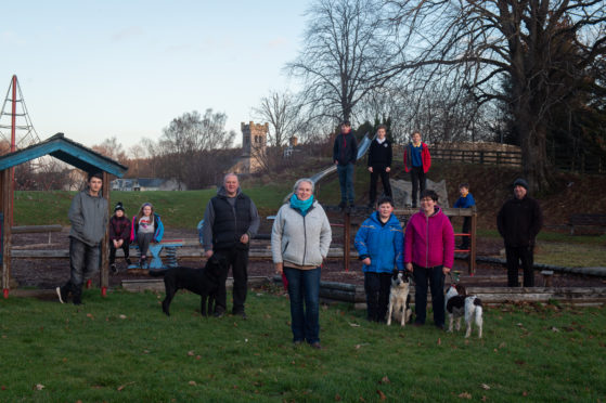 Pictures by JASON HEDGES    
Secretary, Julie Sarab of PlayAberlour (middle), is pictured at Alice Littler park in Aberlour with a group of friends and members. 
Pictures by JASON HEDGES