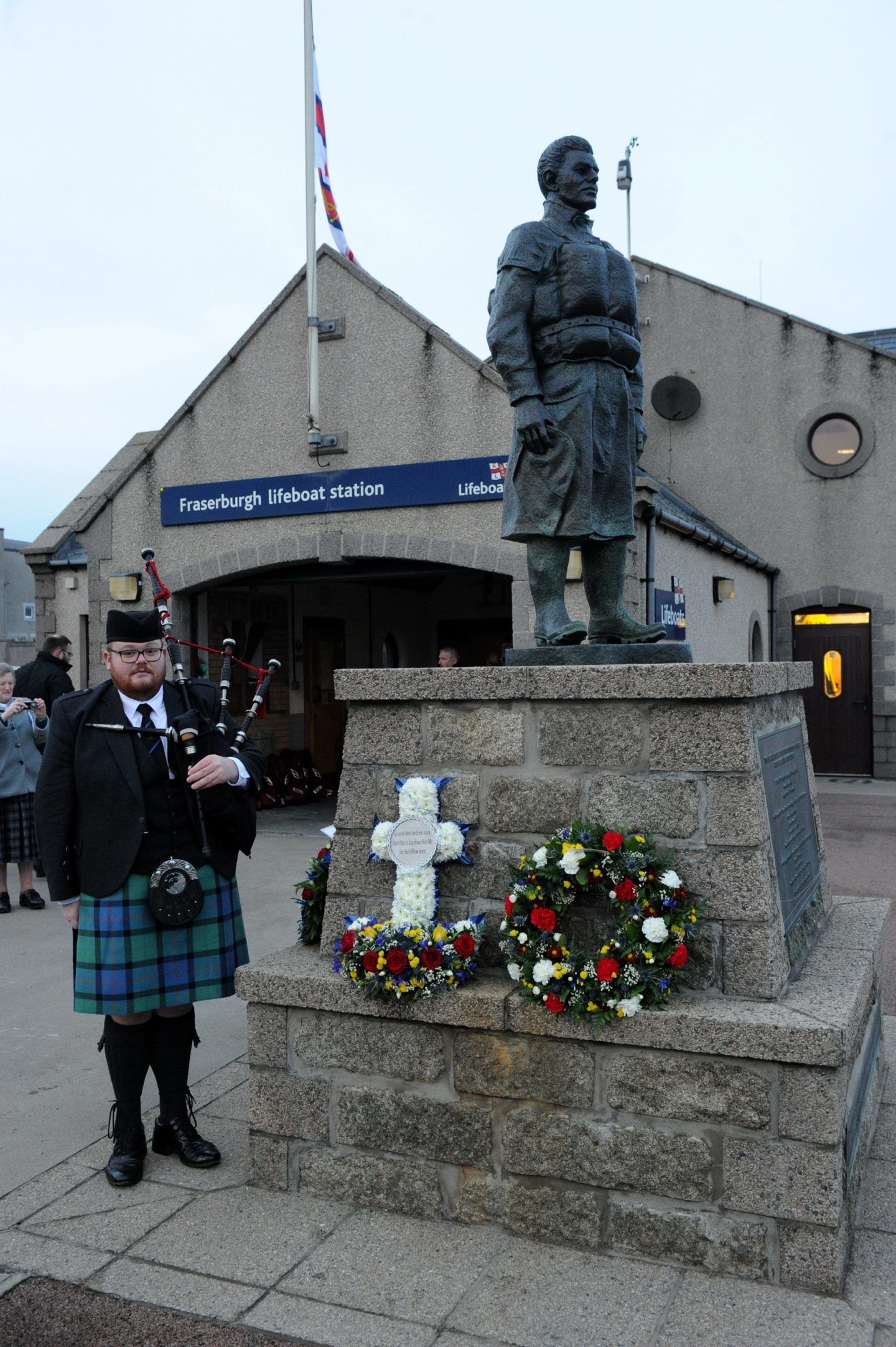 Piper at the memorial to mark the 50th anniversary of the Fraserburgh lifeboat disaster.
