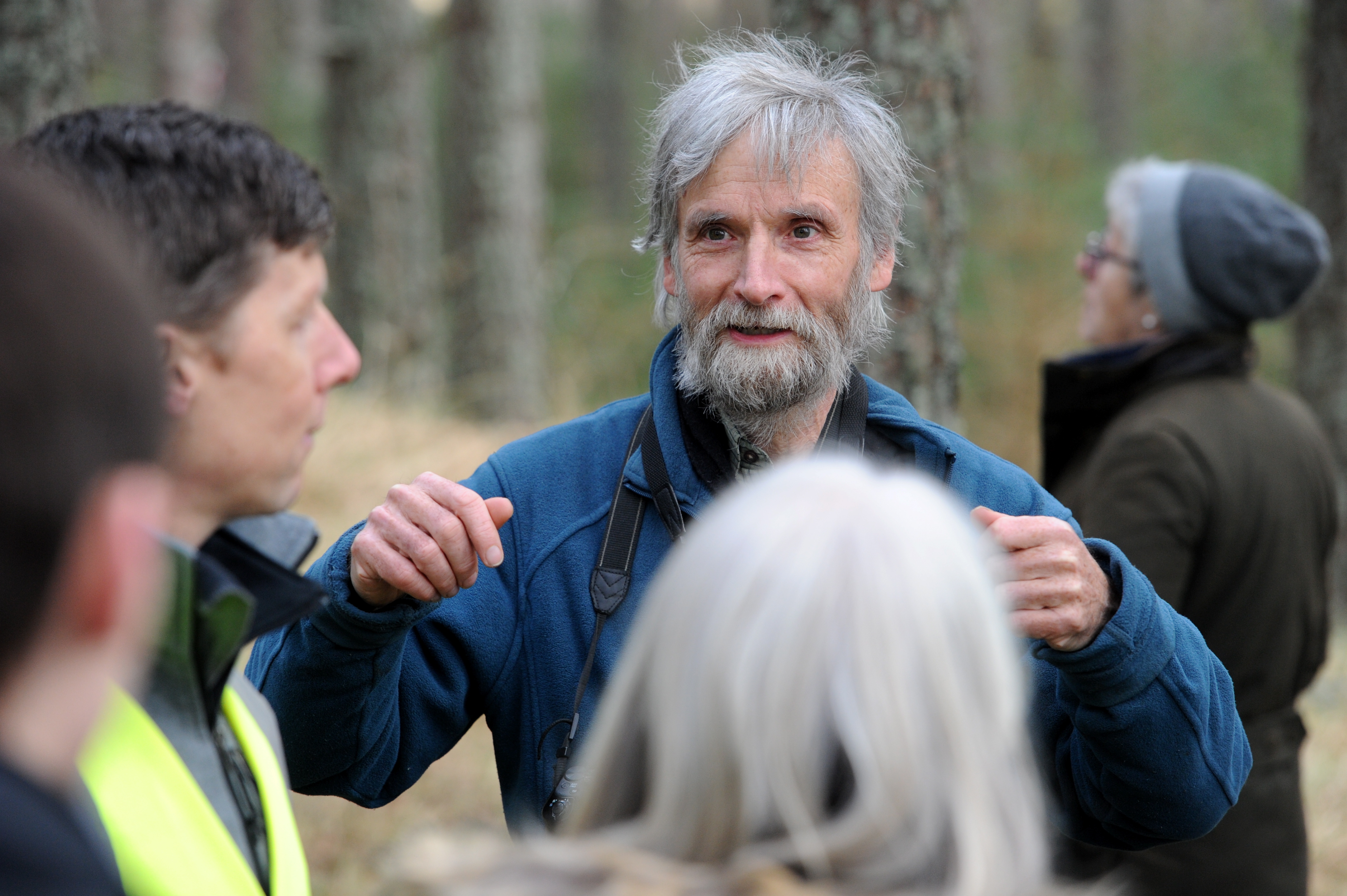 Picture by SANDY McCOOK    24th January '20
Cairngorms National Park planning committee site sisit for seven propsed houses in Lettoch Wood, Nethy Bridge. Objector Gus Jones speaks during the visit.