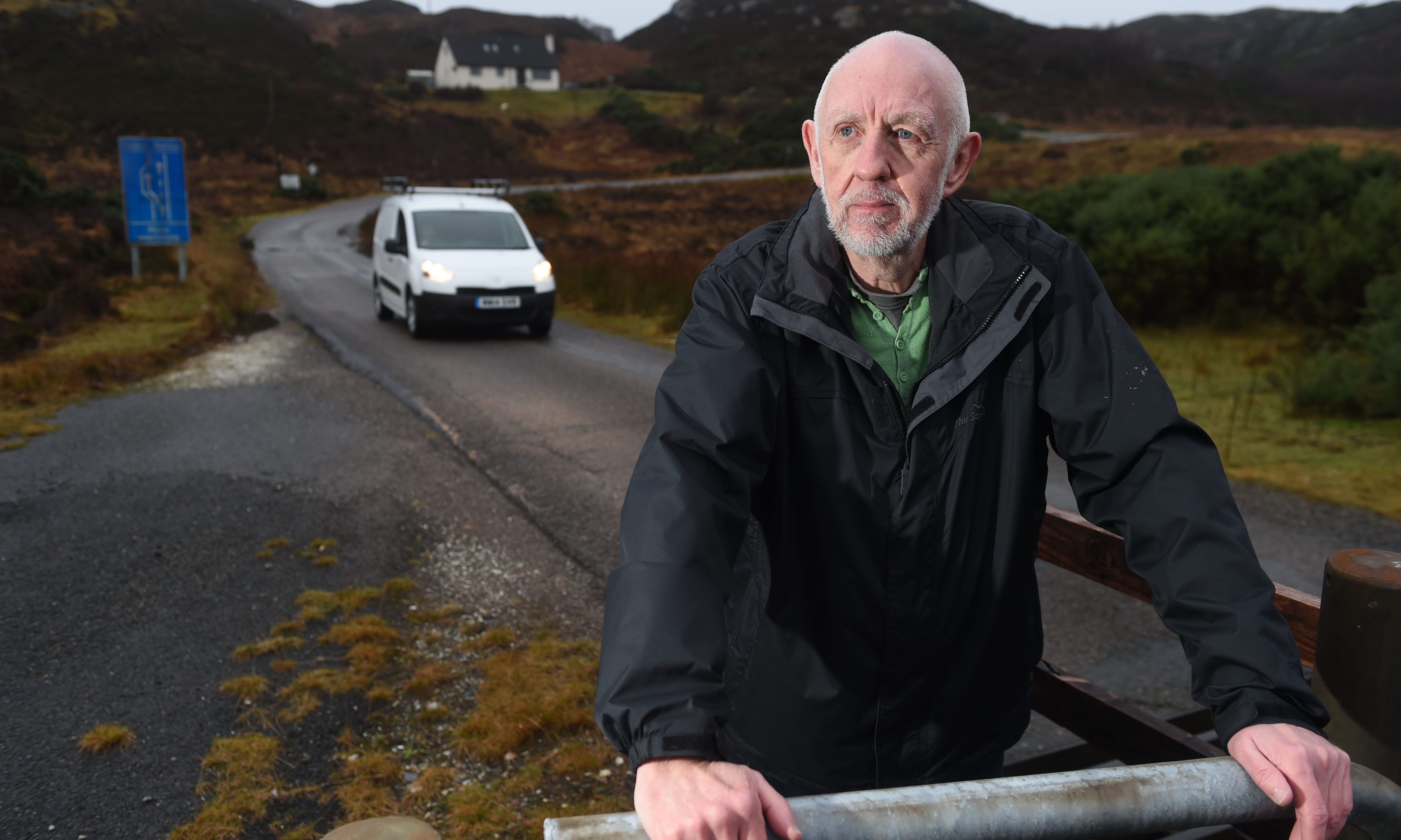 Assynt Community Council secretary Phil Jones who is upset at the council not consulting residents about new NC500 signs. Picture by Sandy McCook.
