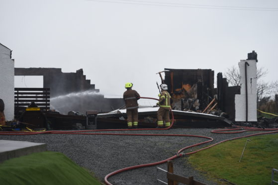 The fire service attend the scene of a B&B fire near Borreraig, Isle of Skye. Picture by Sandy McCook