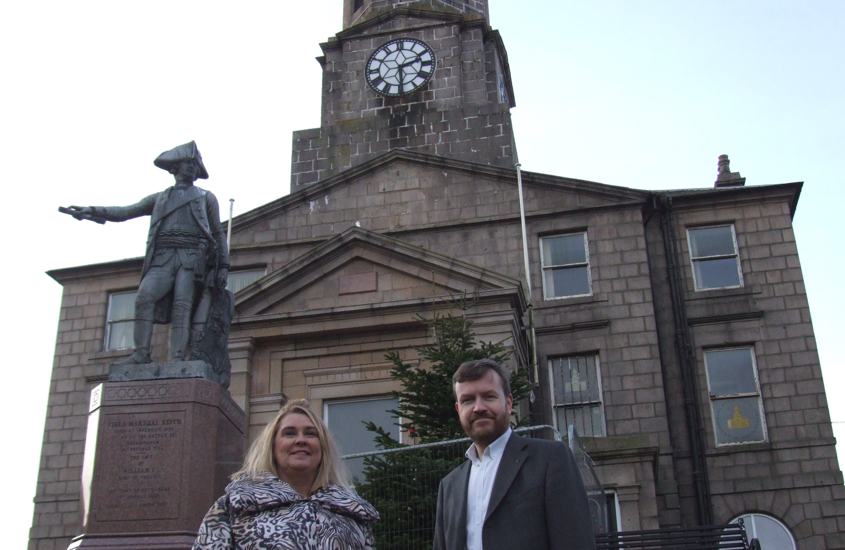 Councillors Dianne Beagrie and Stephen Smith outside Peterhead Town House