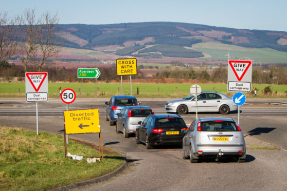 The junction at the A90 linking the Arbroath A937 to Laurencekirk road.