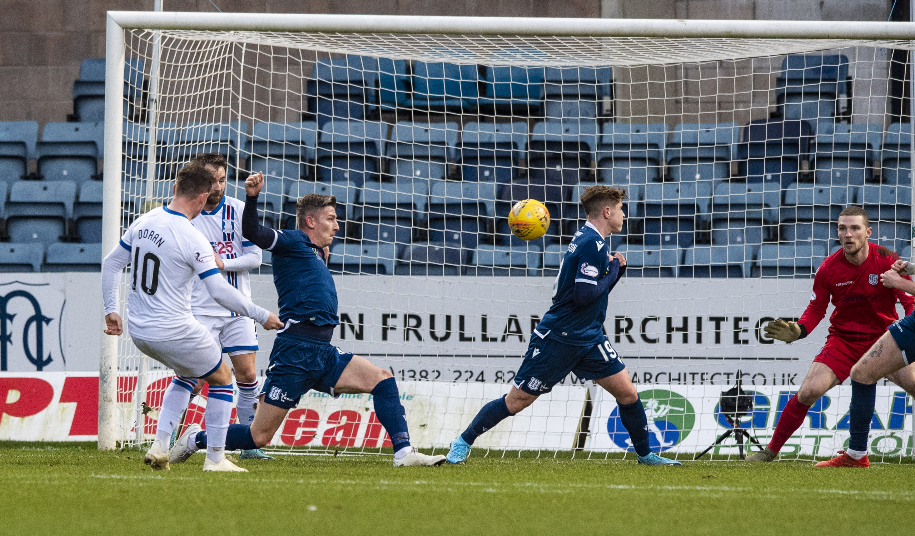 Aaron Doran scores to make it 1-0 during the Ladbrokes Championship match between Dundee and Inverness CT, at the Kilmac Stadium at Dens Park.