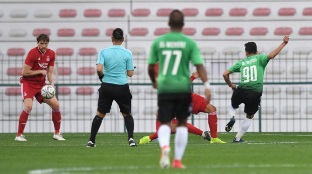 Ahmad Samir scores the only goal of the game for Al Wehdat.