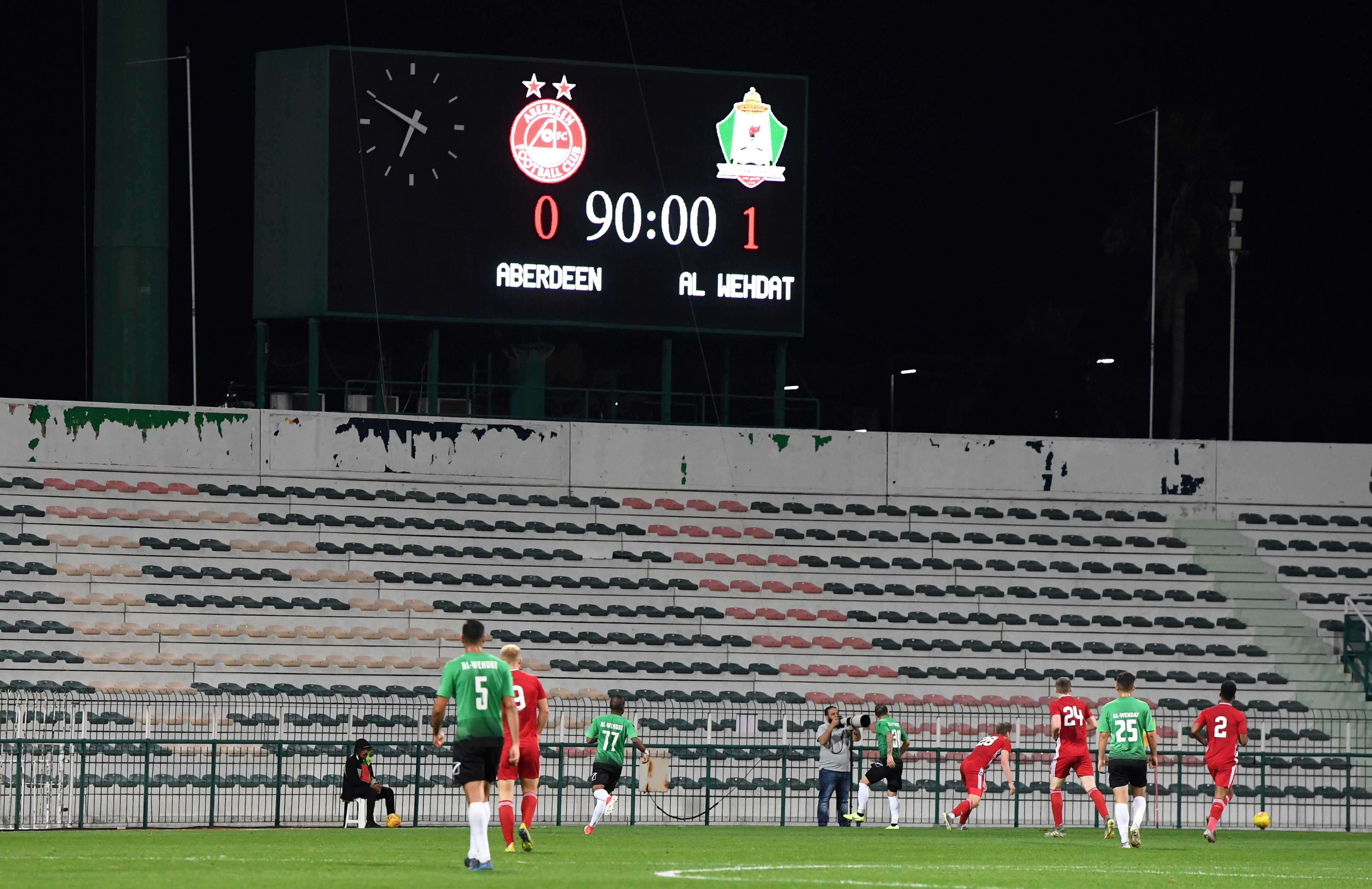 Aberdeen were beaten 1-0 by Al Wehdat in Dubai yesterday. Photos: Craig Williamson/SNS