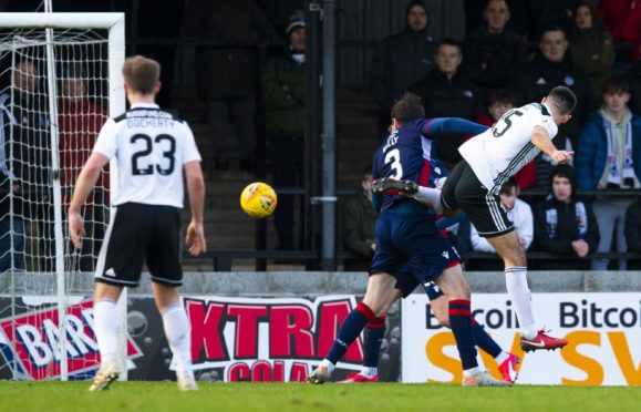 Ayr's Steven Bell makes it 1-0 during the William Hill Scottish Cup 4th round tie between Ayr United and Ross County