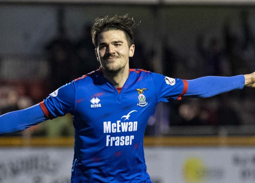 Inverness's Charlie Trafford celebrates his goal during the William Hill Scottish Cup fourth round match between Alloa Athletic and Inverness Caledonian Thistle