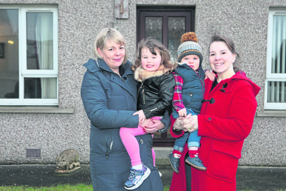 Mums with their children who will no longer have chidcare if the plans to shutdown Peedie Breeks Nursery. From left Mandy Pellow with daughter Molly, 3, and Catriona Flett with son Sigurd, 14 months old. Picture by Orkney Photographic