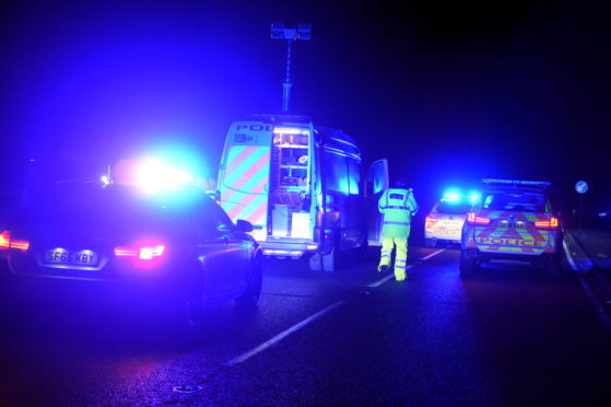 Emergency services at the scene of the fatal crash on the A90 Aberdeen to Dundee road. 
Picture by Jim Irvine.