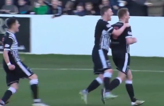 Elgin's players celebrate after going 1-0 up against Caley Thistle.