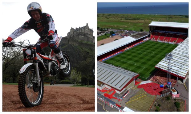 Dougie Lampkin, left, and Pittodrie Stadium