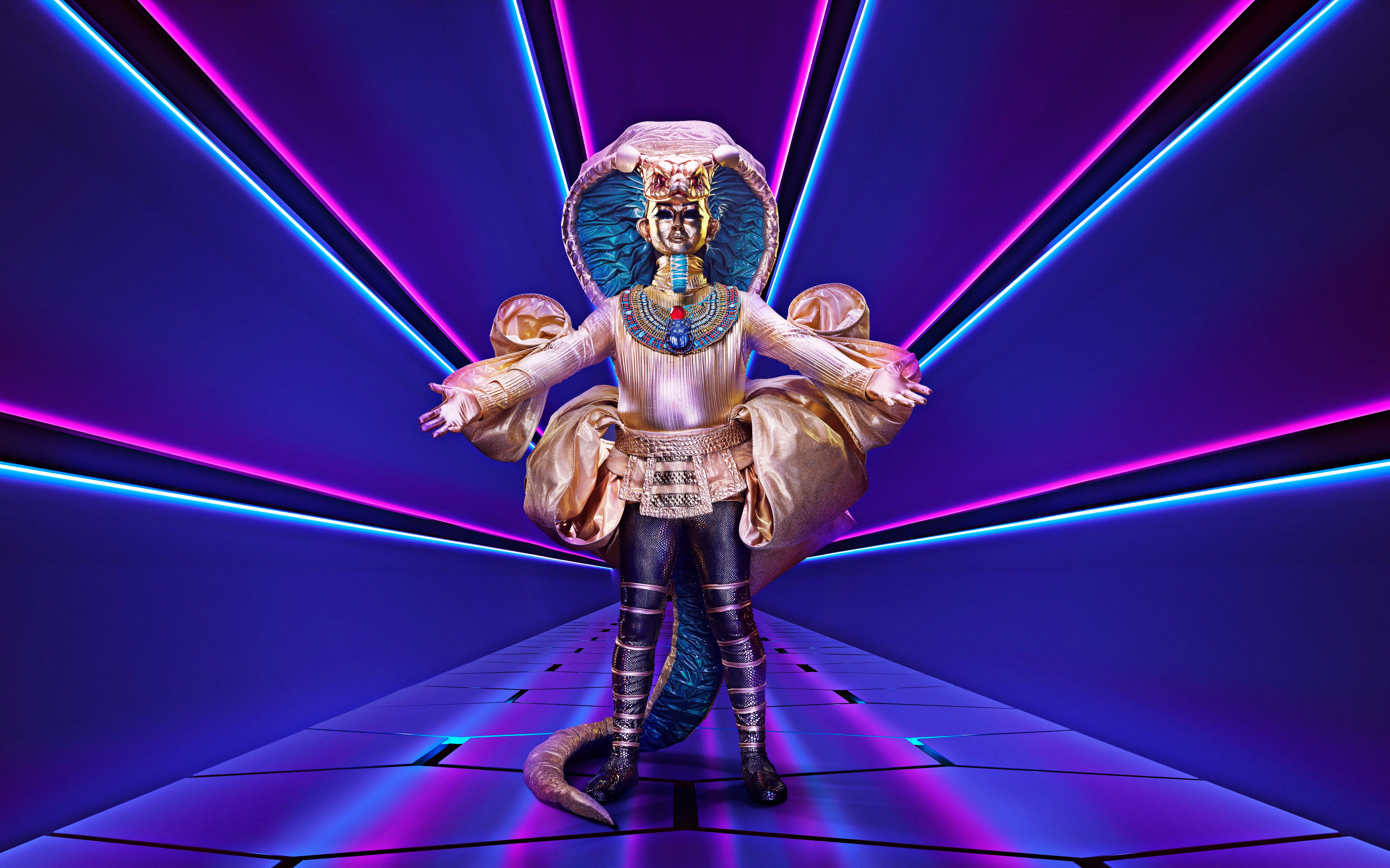 Photo by Vincent Dolman/ITV/Shutterstock (10506562f)
Pharaoh
'The Masked Singer' TV show, Series 1, UK - 04 Jan 2020
The Masked Singer, is a British ITV reality singing competition television series.