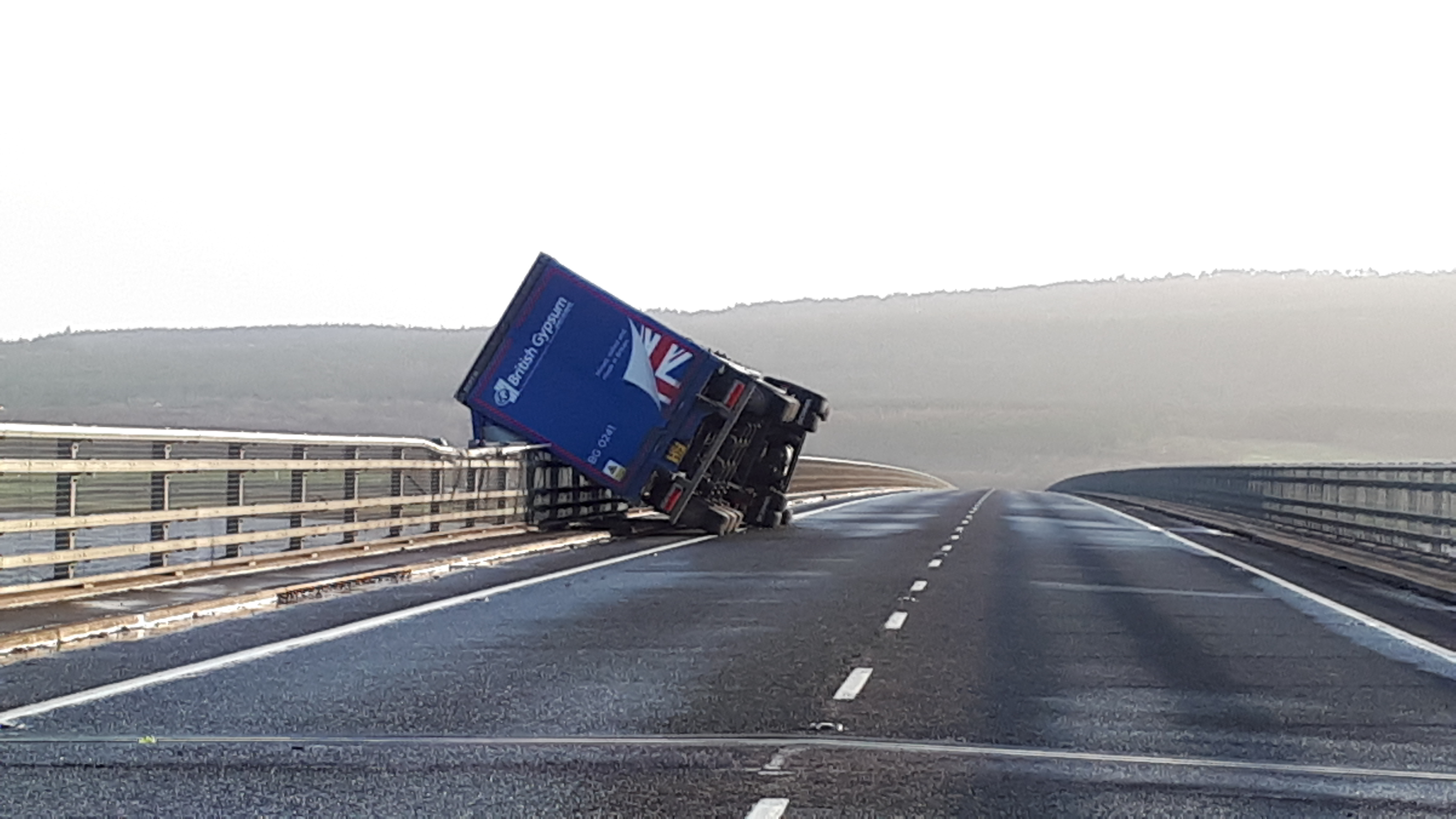 The HGV was travelling southbound on the A9 on the Dornoch Bridge when it toppled over due to high winds.