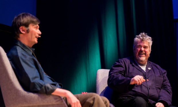 Ian Rankin and Phill Jupitus in conversation at Granite Noir in 2019.