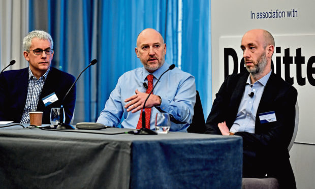 Press and Journal Business Breakfast - Mergers and Acquisitions - held at the Chester Hotel in Aberdeen. The Panel - Mike Sibson, Mike Beveridge and Daniel Grosvenor..
Picture by COLIN RENNIE
