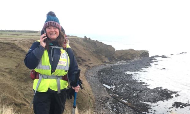 Karen Penny at Forse Castle during her charity walk.