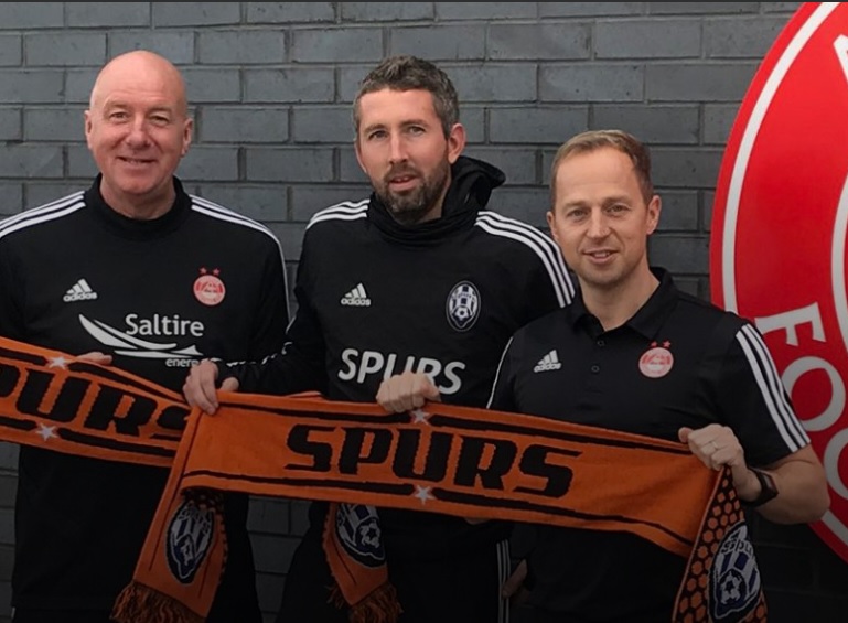 Aberdeen's head of youth development Neil Simpson, Allstars United technical director Andrew McRobbie and Dons head of academy coaching Gavin Levey.