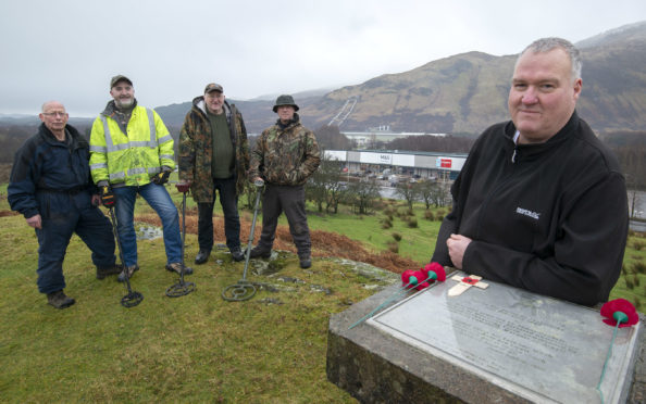 Lochaber Historian Robert Cairns (right) with a group of metal detectorists mark the 350th anniversary of the Battle of Inverlochy on the ridge thought to be used by the Duke of Argyll’s forces.