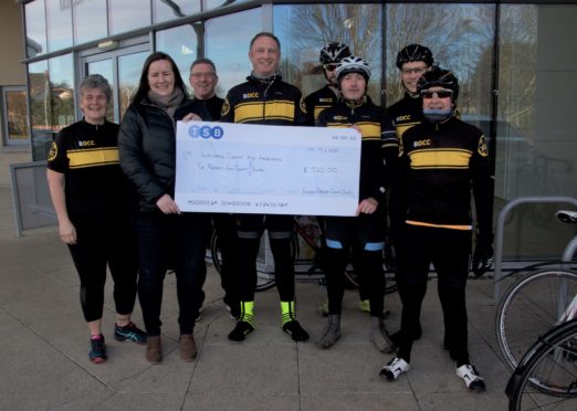 Buchan Dirlers Cycling Club members left to right- Elaine Howitt, Kate Loades, Sandy Whyte, Mark Chapman, John Beckett, Greg Kinnear, Scott McSeveney and Ali Murray.