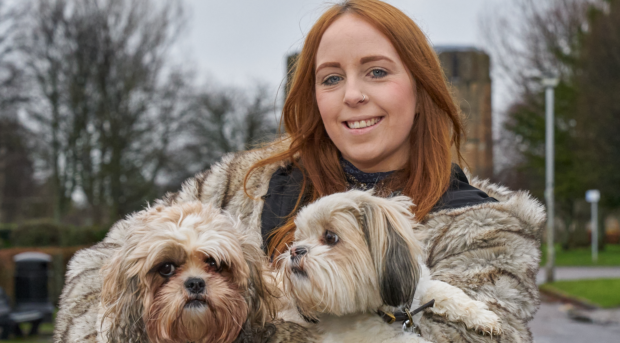 Stacey Toner with pets Maggie and Meryl.