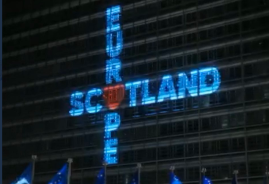 The logo projected on the EC building on Friday January 31.