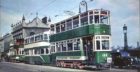 A Hazlehead tram on the streets of Aberdeen.