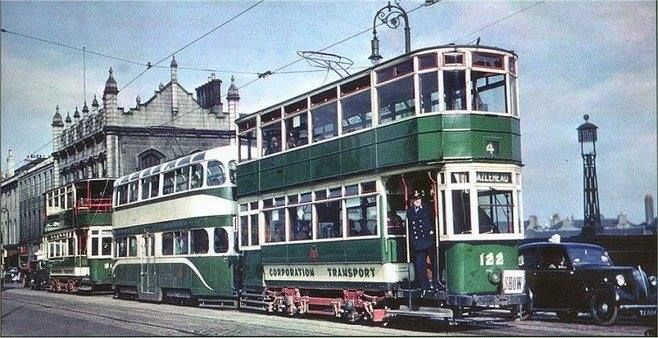 A Hazlehead tram on the streets of Aberdeen.