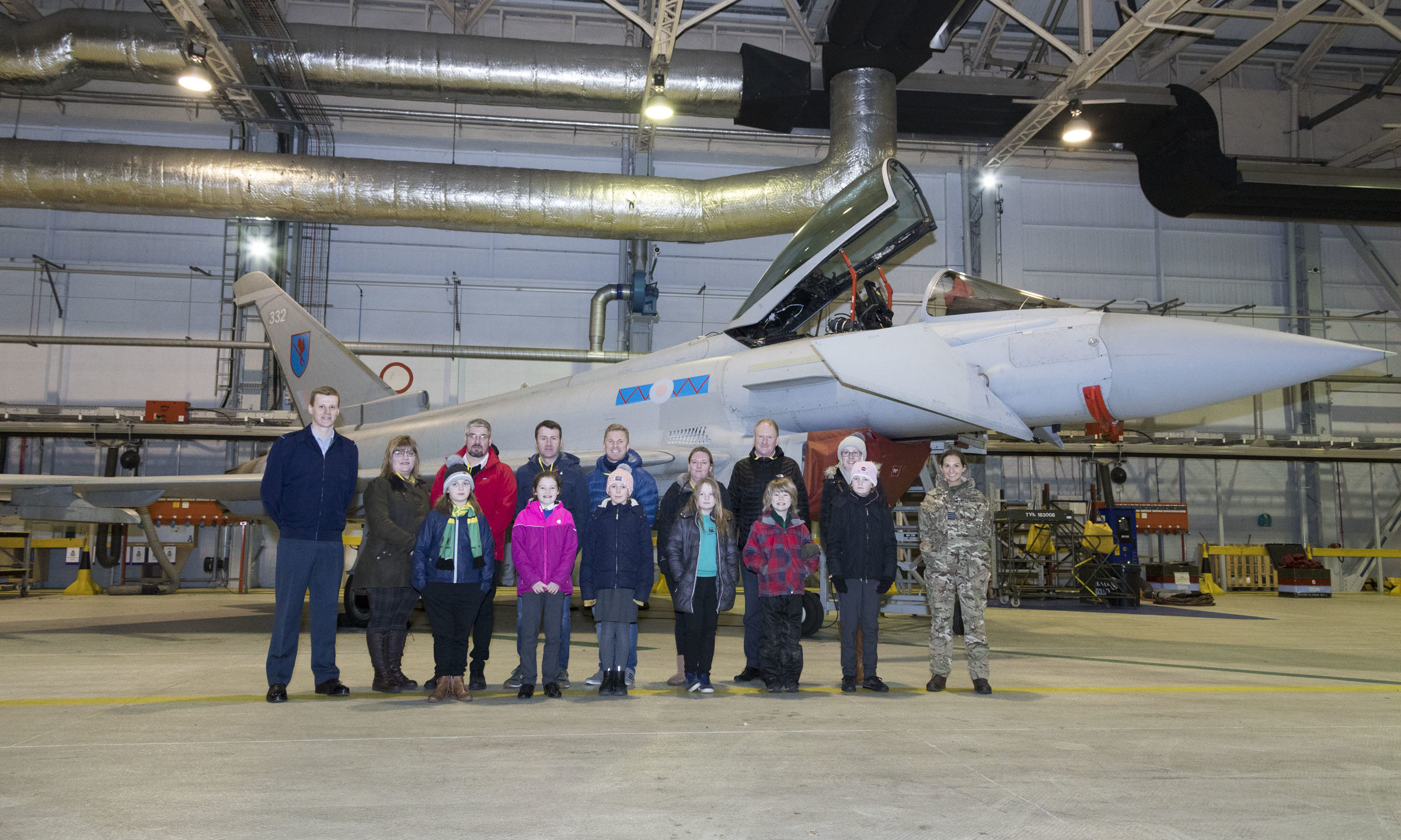 STEM winners are pictured in front of a 6 Squadron Typhoon