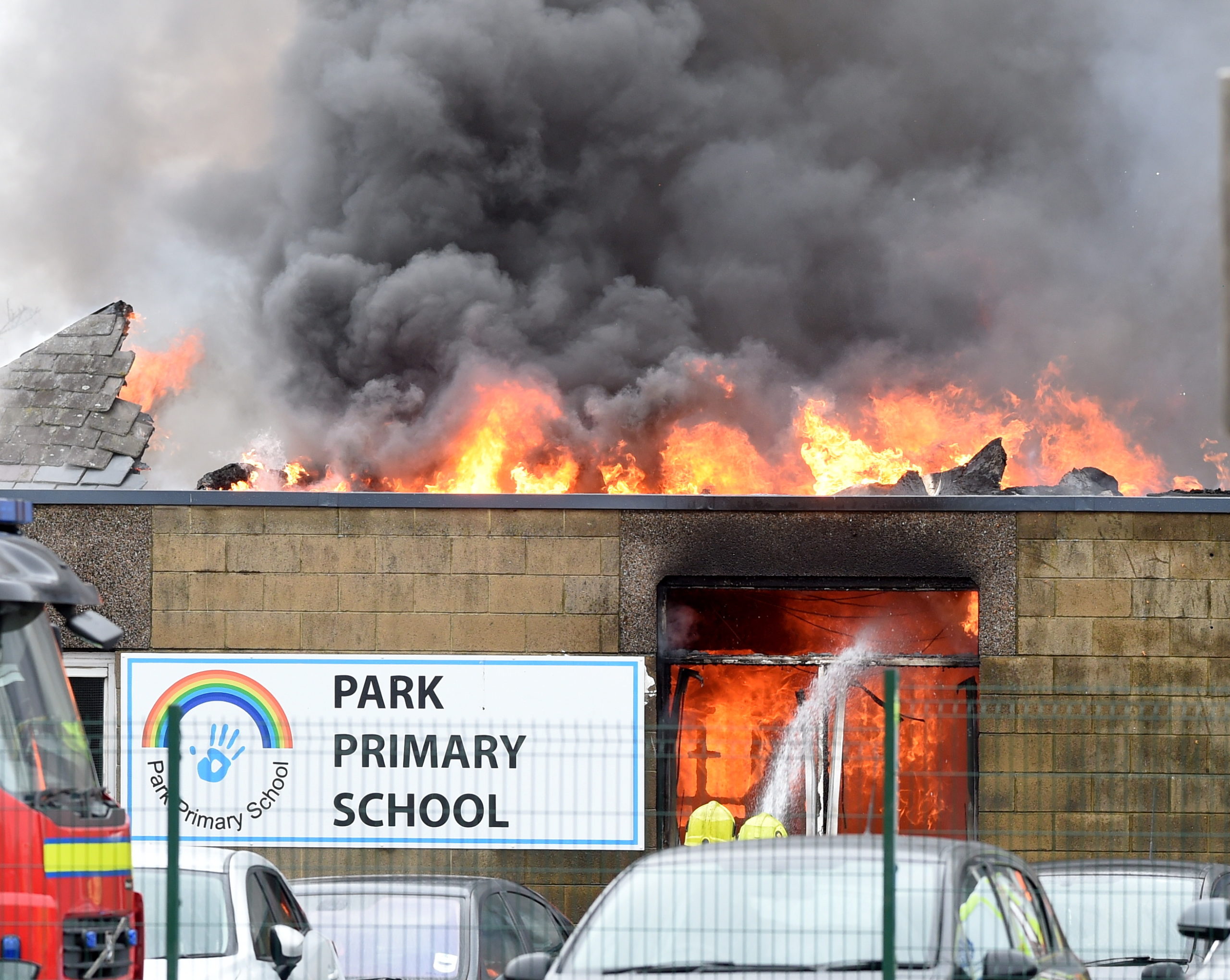 The fire at Park Primary School in Invergordon.
Pictures by Sandy McCook.