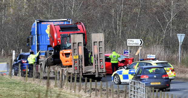 Scene of the accident on the A947 near Fyvie.