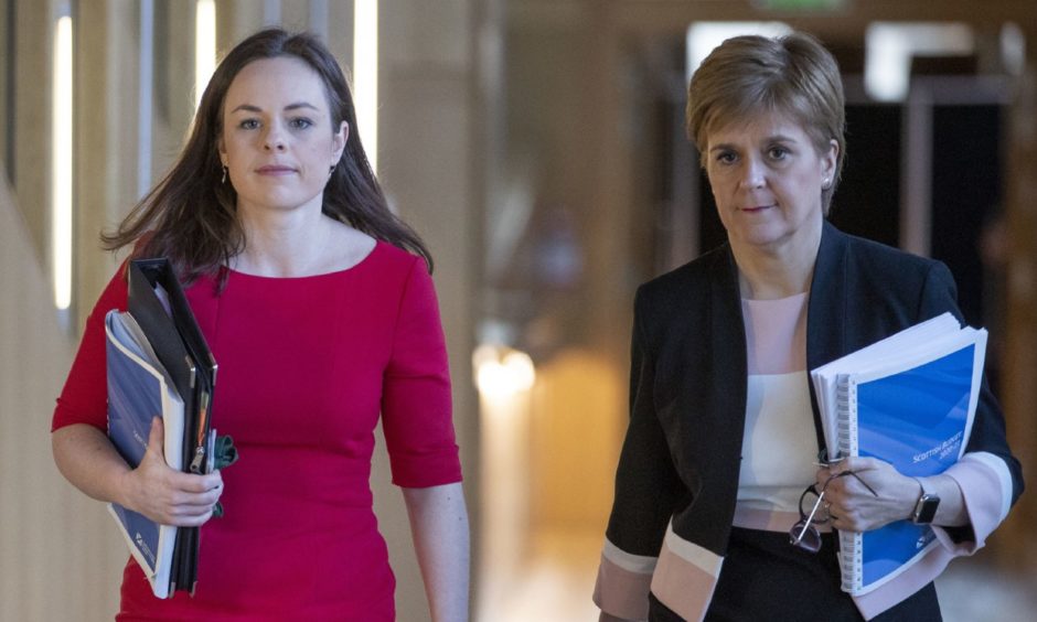 Kate Forbes with First Minister Nicola Sturgeon as she prepared to present the Scottish Budget plans to Parliament on February 6.