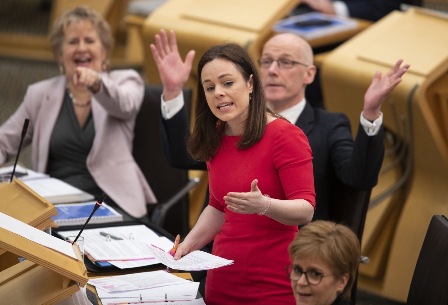 Public finance minister Kate Forbes unveils the Scottish Government's spending pledges for the next financial year in the debating chamber at the Scottish Parliament