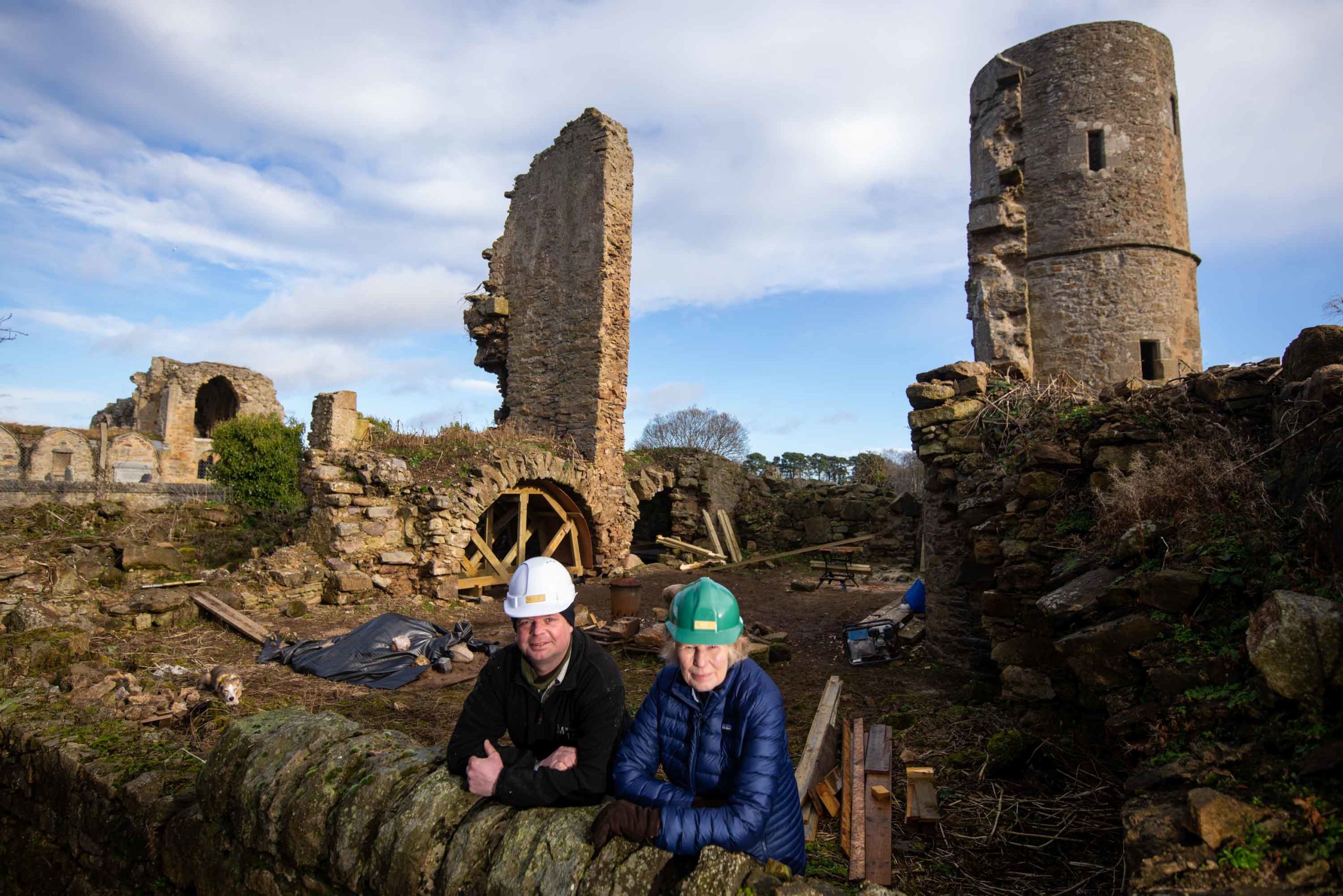 Andy Newcombe, director of contractors Masonry and Lime, and Kirsteen Mitcalfe, chairwoman of Kinloss Abbey Trust, at the former Abbot's house.