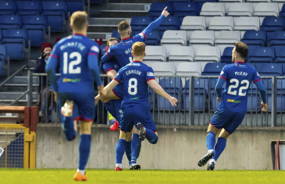 Sean Welsh celebrates making it 1-0 to Inverness.