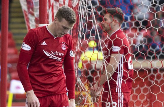 Aberdeen's Lewis Ferguson walks off dejected after coming close to scoring during the Scottish Cup 5th round tie between Aberdeen and Kilmarnock