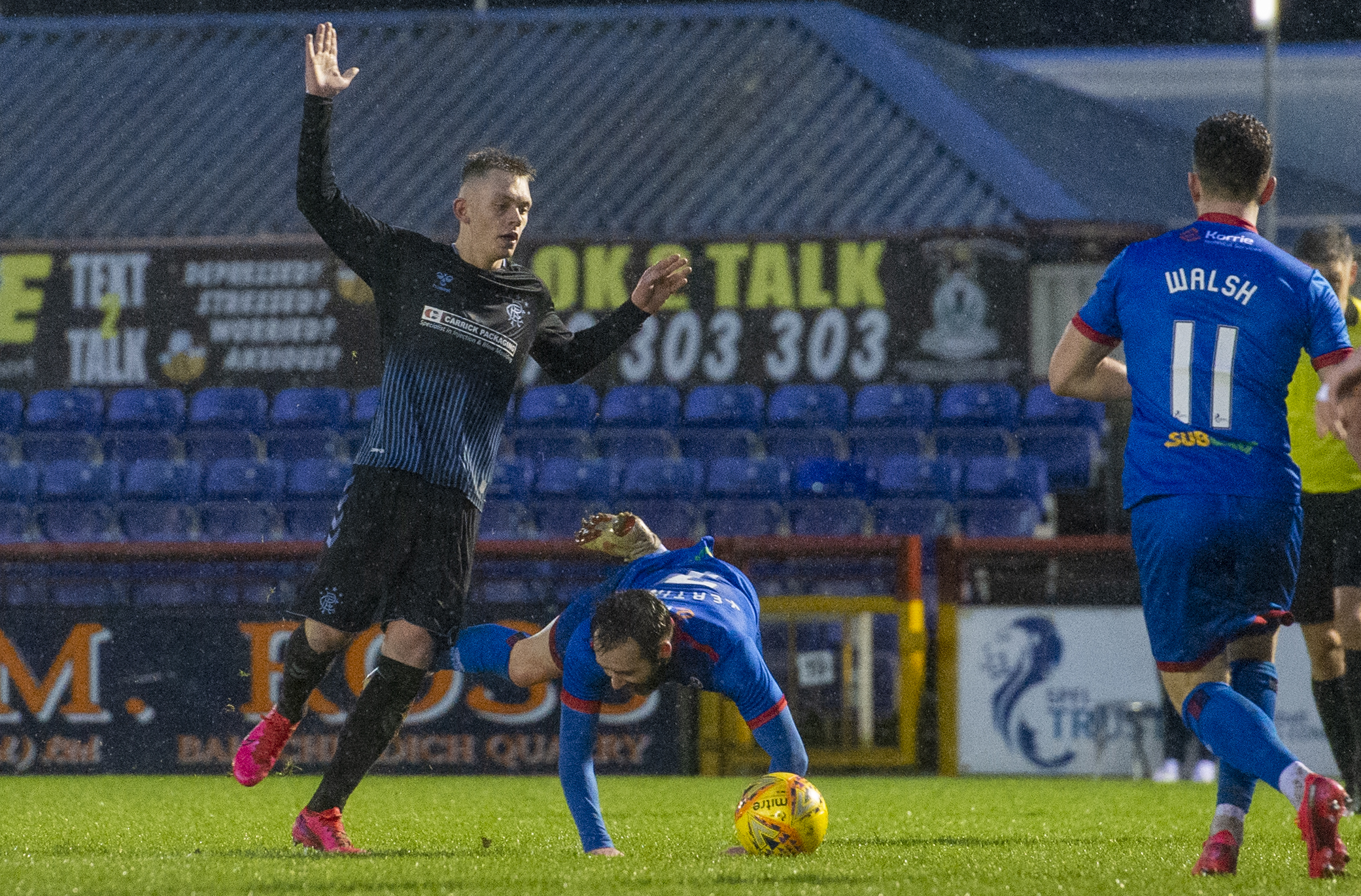 Keatings went down after apparent contact from Rangers' Ciaran Dickson.